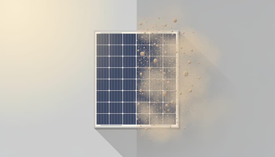 Close-up of a solar panel surface with dust and grime that can affect efficiency